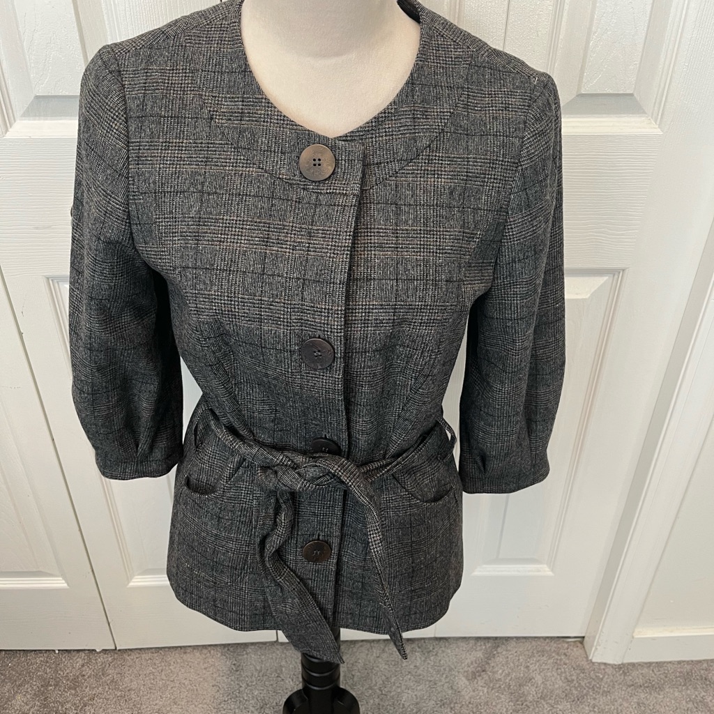 Monsoon Size 8 Wool Blend Women's Gray Plaid Jacket